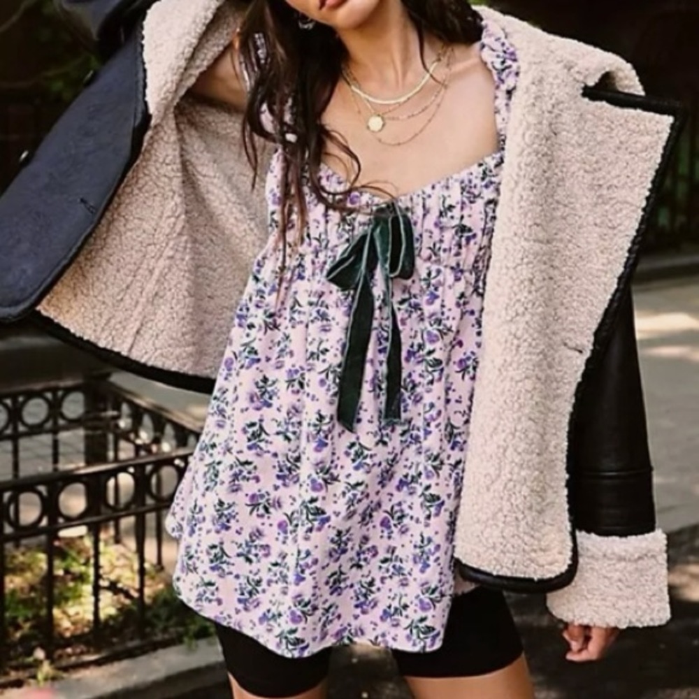 Free People Gaia Printed Tunic Floral Corduroy sz L - Picture 2 of 9